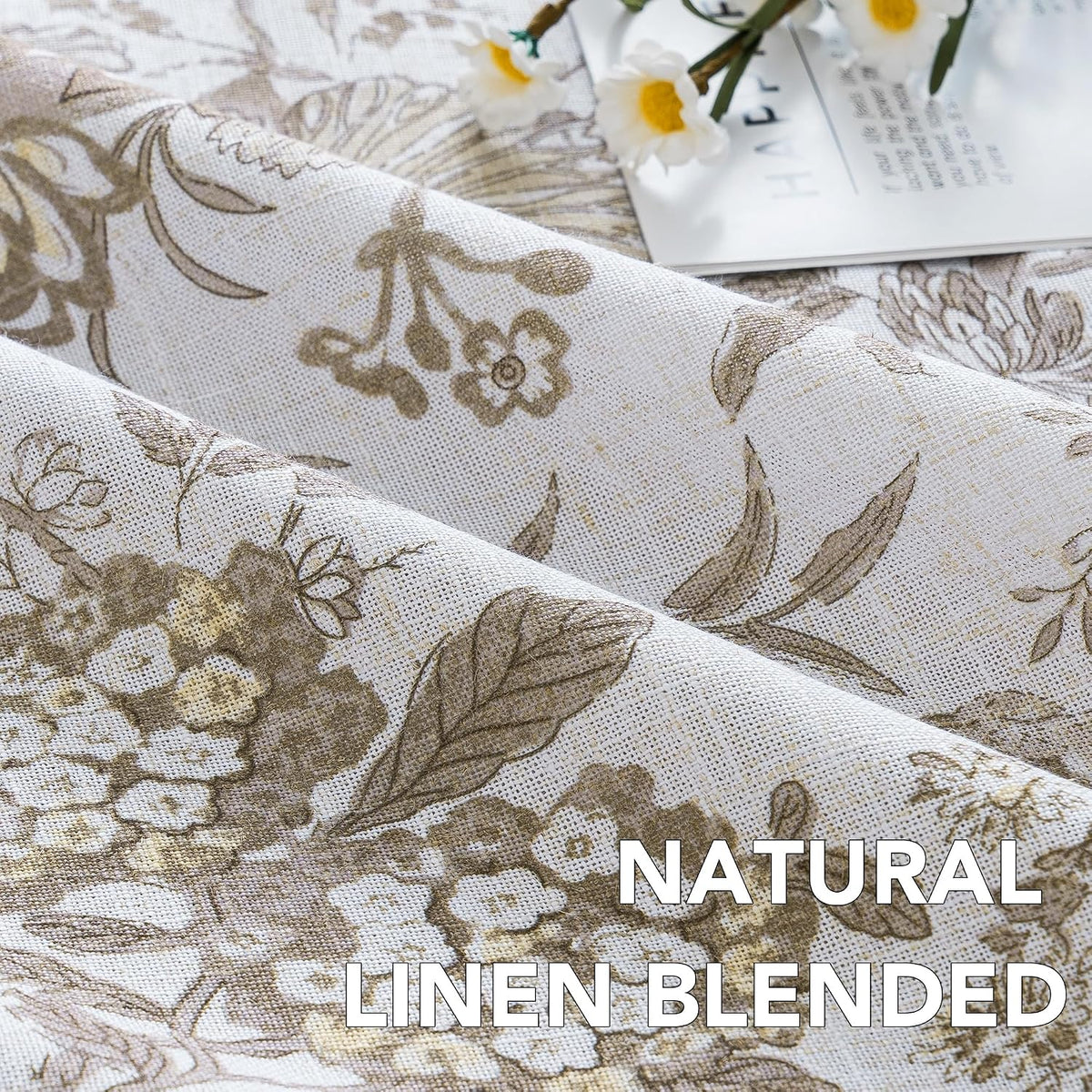 H.VERSAILTEX Linen Blend Curtains for Living Room Printed Floral Curtain Grommet Farmhouse Flower Patterned Drapes Window Treatment Panels Set of 2 Panels, 52" W x 84" L, Iberra Sesame - Taupe