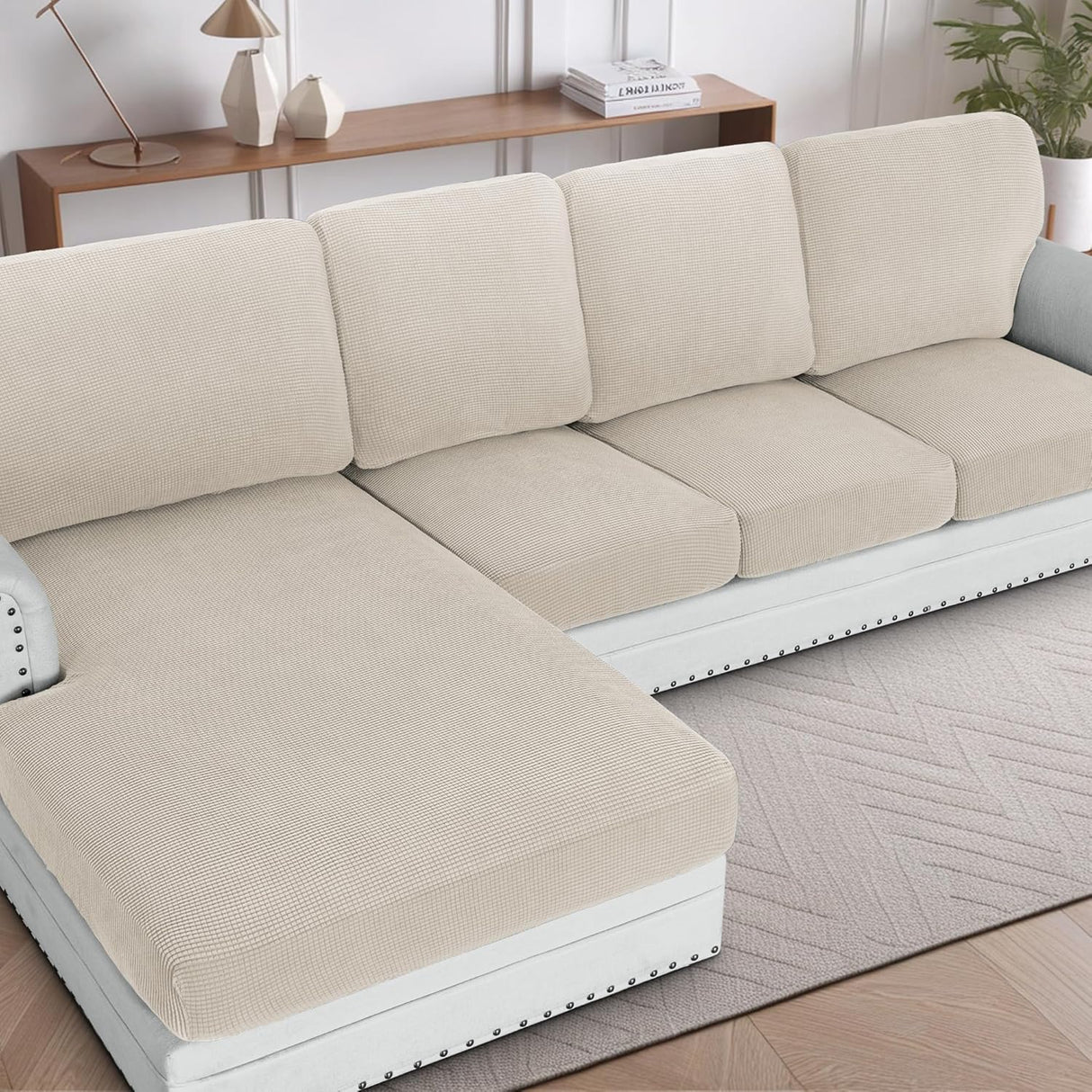 H.VERSAILTEX Sectional Couch Covers 1 Piece Chaise Slipcover L Shape Separate Cushion Couch Cover for Both Left/Right Sectional Couch