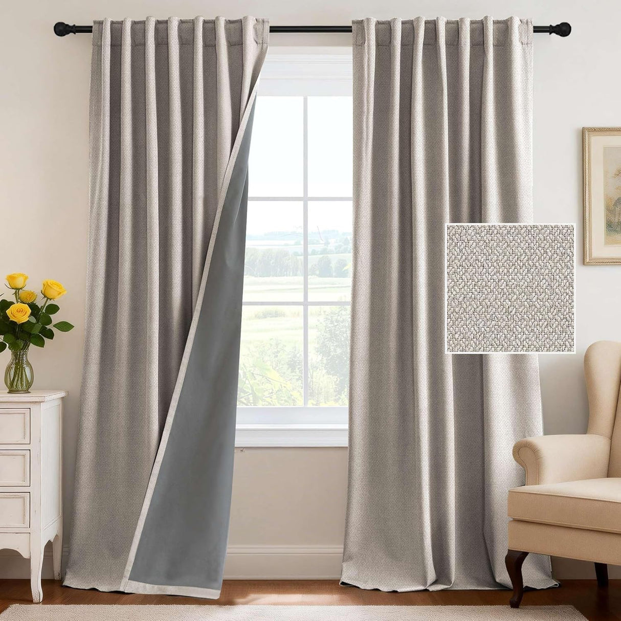 H.VERSAILTEX 100% Blackout Curtains Back Tab Full Light Blocking Thermal Insulated 2 Panels