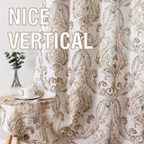 H.VERSAILTEX Farmhouse Floral Curtains for Living Room 84 Inch Length 2 Panles Set Summer Privacy Light Filtering Sheer Curtains Linen Style Drapes, Damask Printed Curtain, Taupe