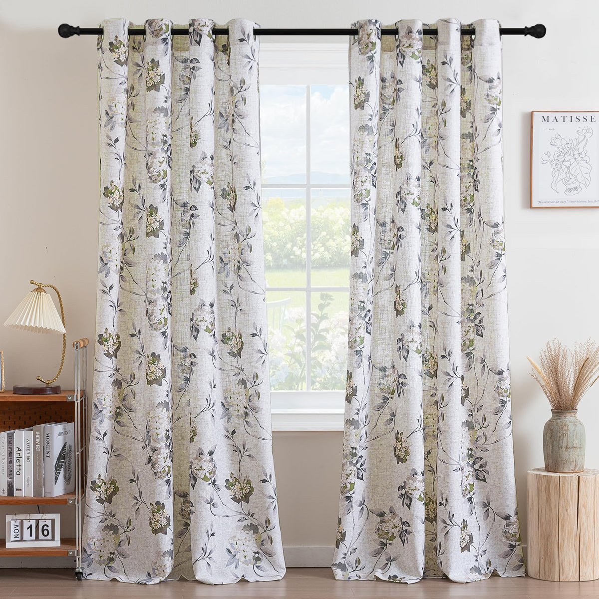 H.VERSAILTEX Linen Blend Curtains for Living Room Printed Floral Curtain Grommet Farmhouse Flower Patterned Drapes Window Treatment Panels Set of 2 Panels, 52" W x 84" L, Belinna Floral - Orange