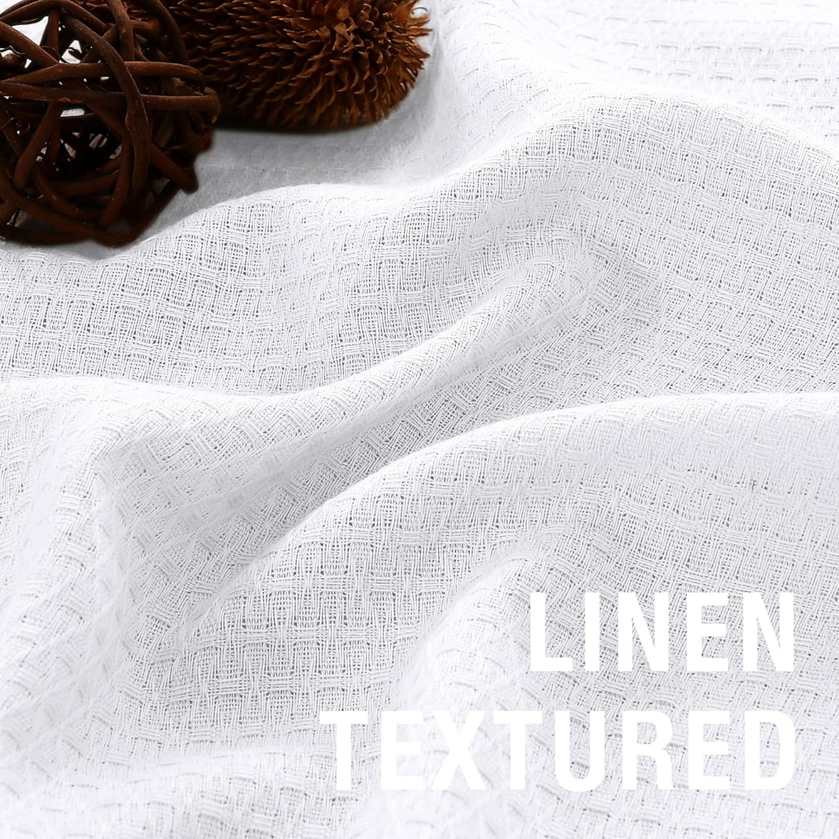 H.VERSAILTEX Boho Linen Curtains for Living Room Linen Textured Bedroom Curtain Light Filtering Back Tab, 52 x 84 inches Long, White, Set of 2 Panels