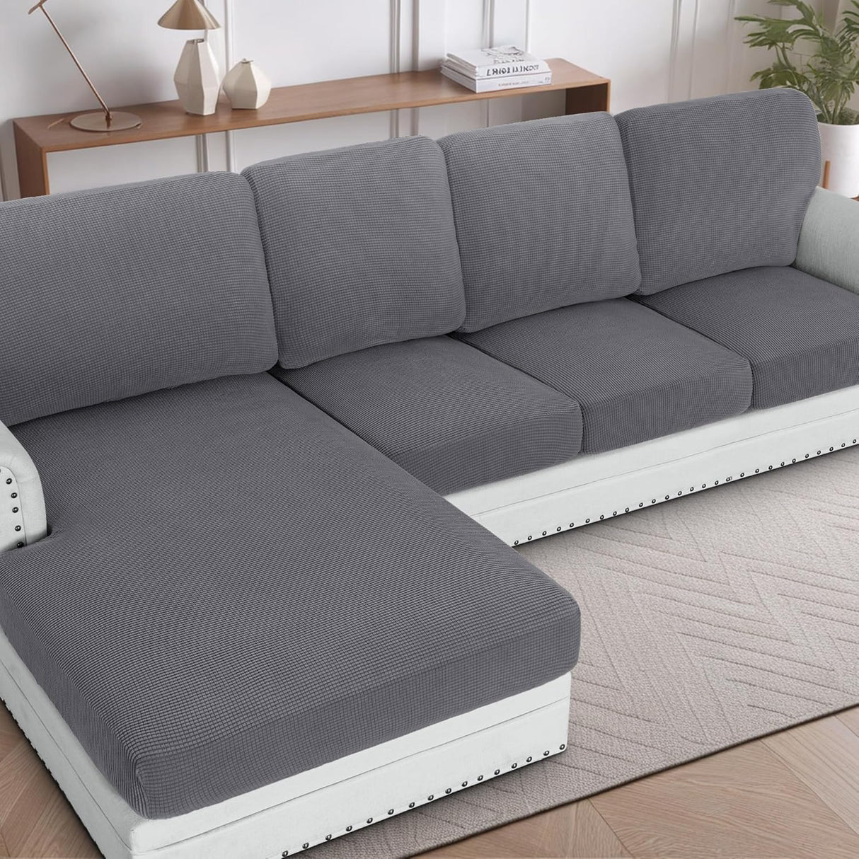 H.VERSAILTEX Sectional Couch Covers 1 Piece Chaise Slipcover L Shape Separate Cushion Couch Cover for Both Left/Right Sectional Couch