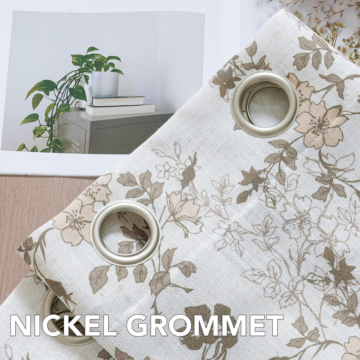 H.VERSAILTEX Linen Blend Curtains for Living Room Printed Floral Curtain Grommet Farmhouse Flower Patterned Drapes Window Treatment Panels Set of 2 Panels, 52" W x 63" L, Retro Floral - Brown