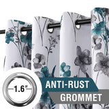 H.VERSAILTEX 100% Blackout Curtains Cattleya Floral Printed Drapes Leah Floral Thermal Bedroom Curtains for Living room with Black Liner 2 Panels,52" x 96",Grey/Teal