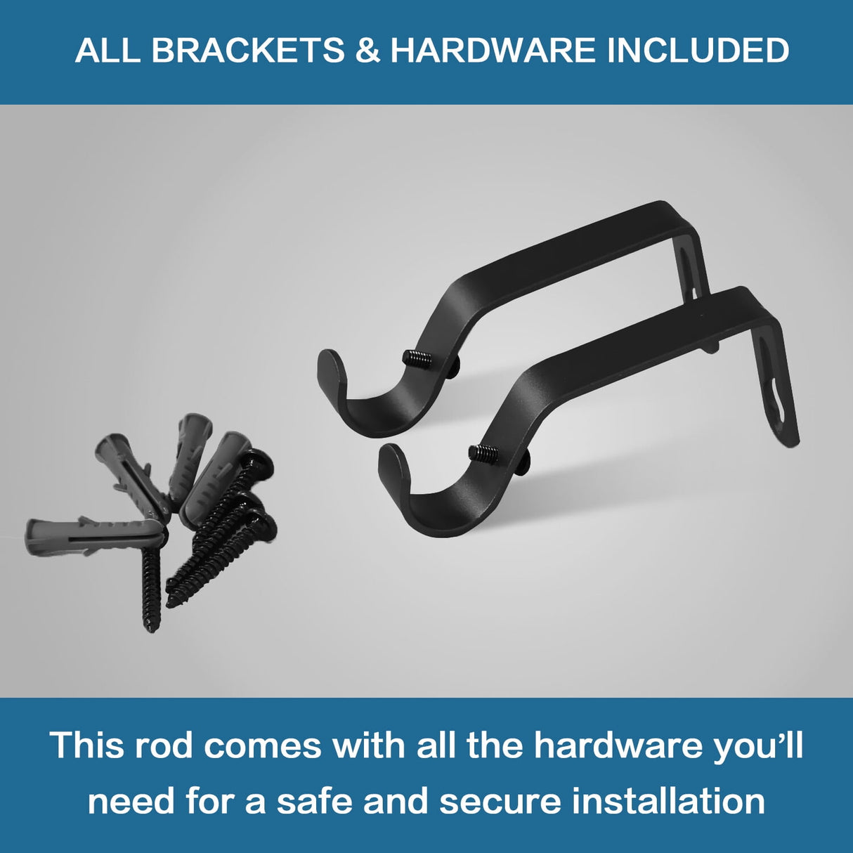 H.VERSAILTEX Contemporary Adjustable Single Black Curtain Rod Set, 0.75 Inch Diameter, Stainless Steel Finish with Square Finial, 28 - 48 In