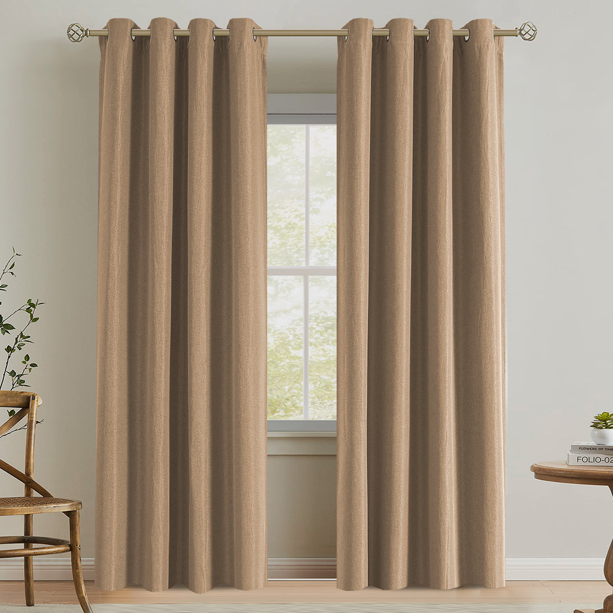 Blackout Fine Line Faux Linen Curtains