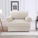 H.VERSAILTEX 2 Pieces Checkerboard Slipcovers Stretch with Individual T Cushion Coverfor Living Room(1 Cushion Armchair, Ivory)