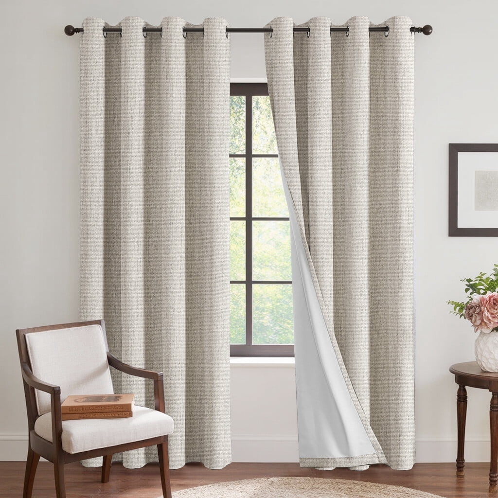 H.VERSAILTEX 100% Blackout Curtain Linen Textured Chenille Grommet Thermal Curtains for Bedroom Light-Blocking (2 Panels, 52" x 96", Glacier Gray)