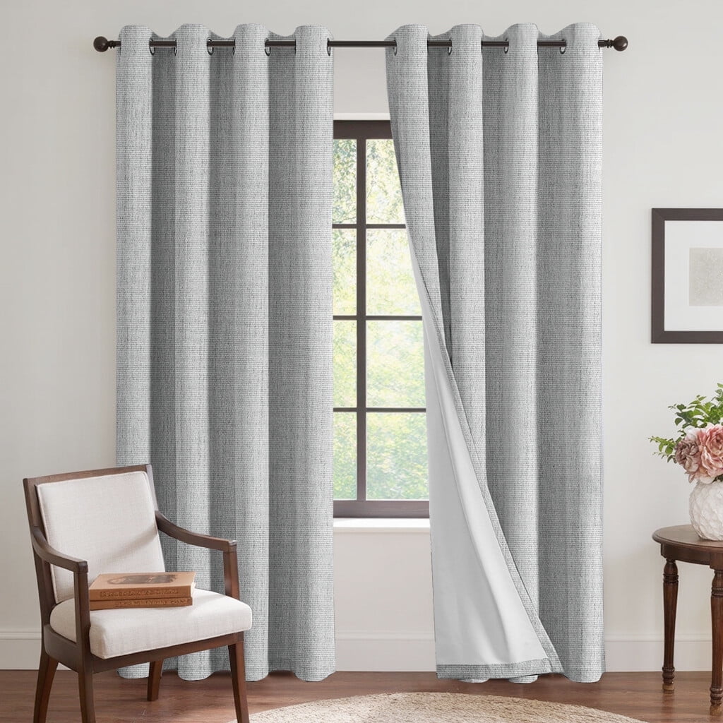 H.VERSAILTEX 100% Blackout Curtain Linen Textured Chenille Grommet Thermal Curtains for Bedroom Light-Blocking (2 Panels, 52" x 96", Glacier Gray)