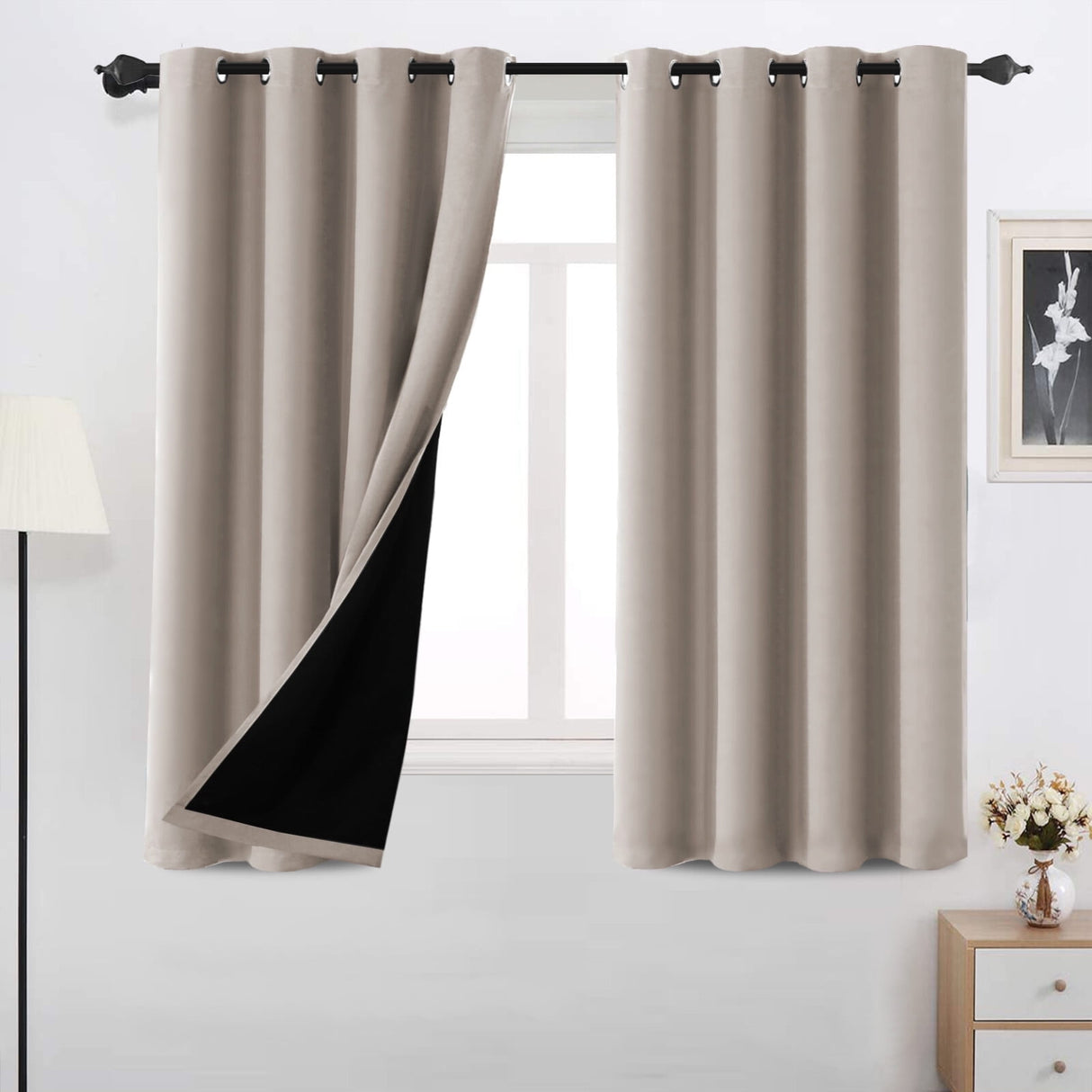 H.VERSAILTEX Thermal Insulated 100% Blackout Grommet Curtains for Bedroom, Pumice Stone, 52" x 84", 2 Panels
