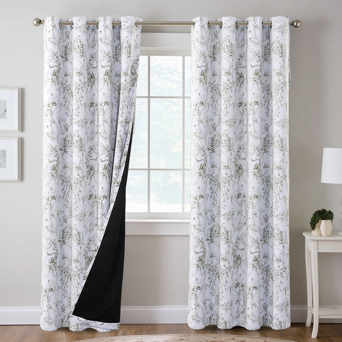 H.VERSAILTEX 100% Blackout Curtains Camellia Floral Printed Drapes Leah Floral Thermal Bedroom Curtains for Living room with Black Liner 2 Panels,52" x 108",Taupe