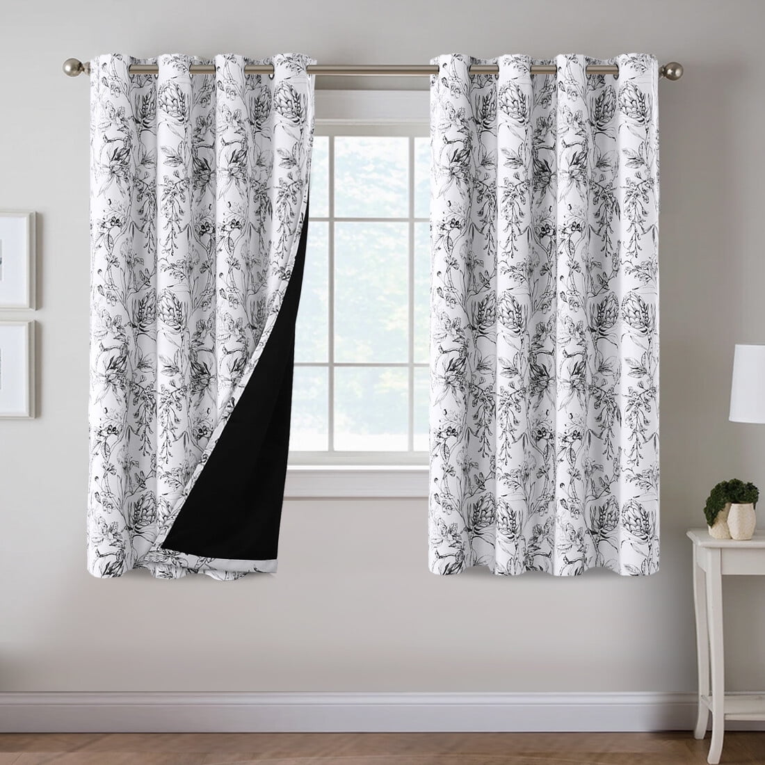 H.VERSAILTEX 100% Blackout Curtains Camellia Floral Printed Drapes Leah Floral Thermal Bedroom Curtains for Living room with Black Liner 2 Panels,52" x 108",Taupe