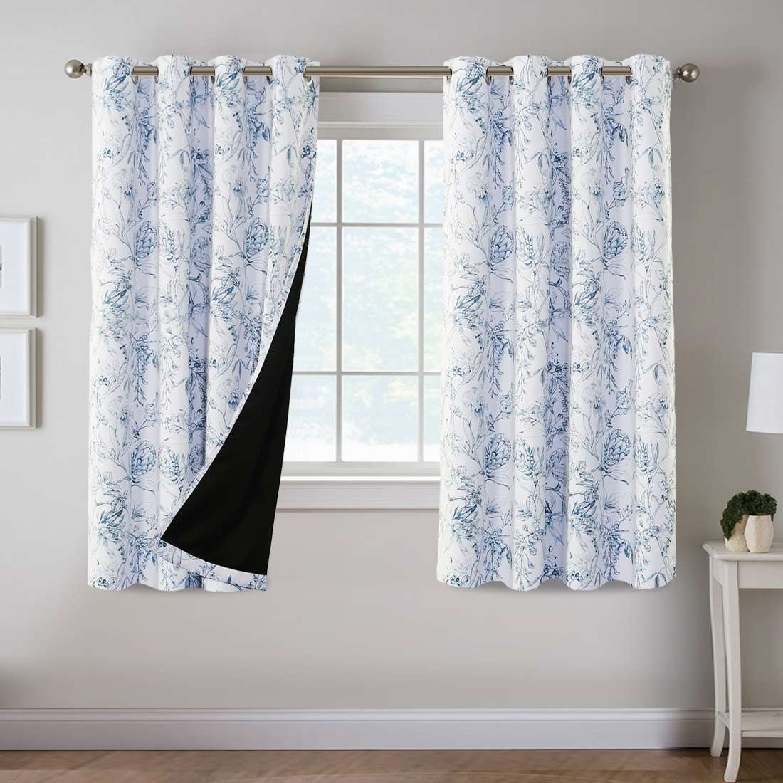 H.VERSAILTEX 100% Blackout Curtains Camellia Floral Printed Drapes Leah Floral Thermal Bedroom Curtains for Living room with Black Liner 2 Panels,52" x 108",Taupe