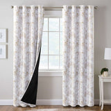 H.VERSAILTEX 100% Blackout Curtains Camellia Floral Printed Drapes Leah Floral Thermal Bedroom Curtains for Living room with Black Liner 2 Panels,52" x 96",Teal