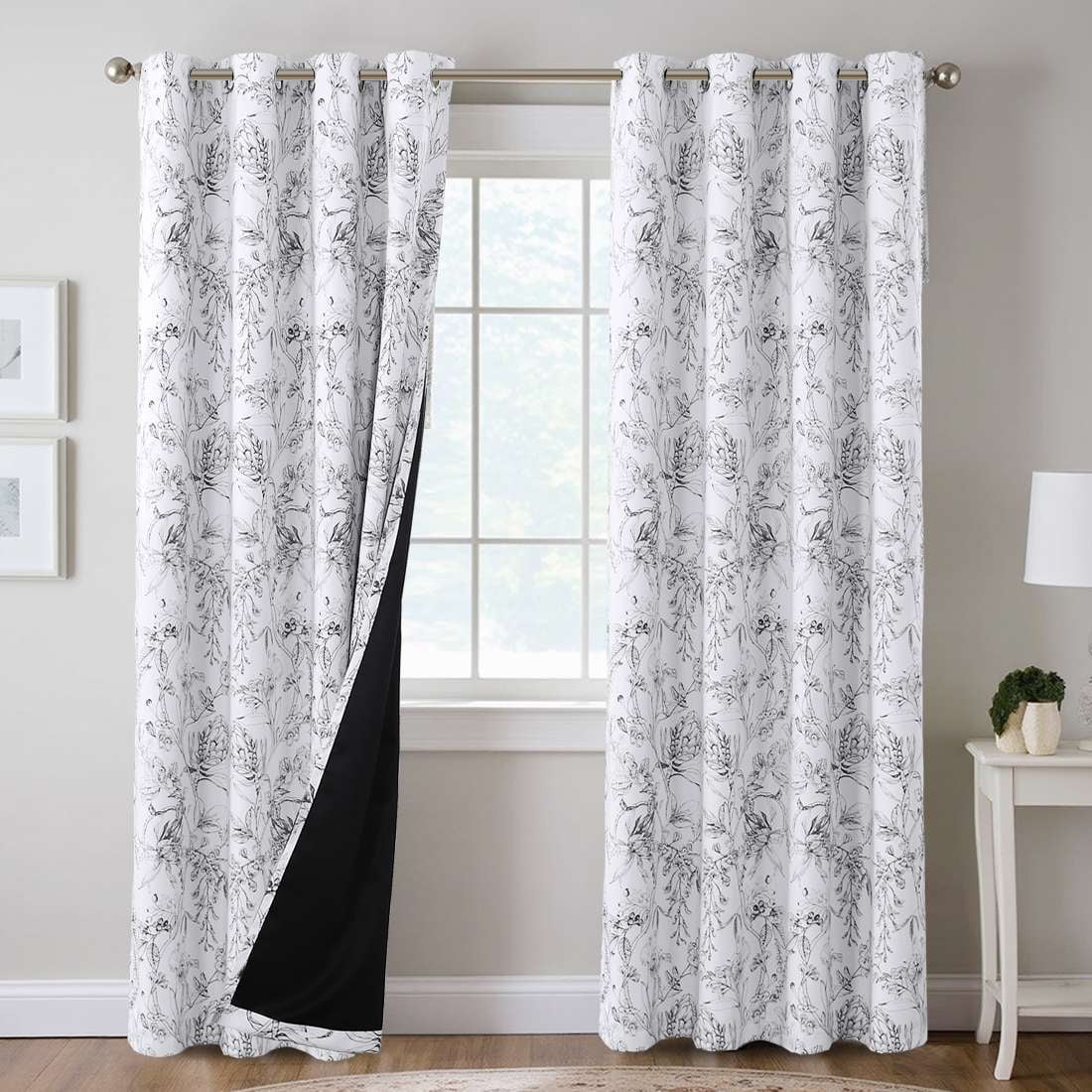H.VERSAILTEX 100% Blackout Curtains Camellia Floral Printed Drapes Leah Floral Thermal Bedroom Curtains for Living room with Black Liner 2 Panels,52" x 108",Taupe
