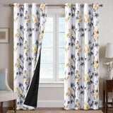 H.VERSAILTEX 100% Blackout Curtains Cattleya Floral Printed Drapes Leah Floral Thermal Bedroom Curtains for Living room with Black Liner 2 Panels,52" x 96",Grey/Teal