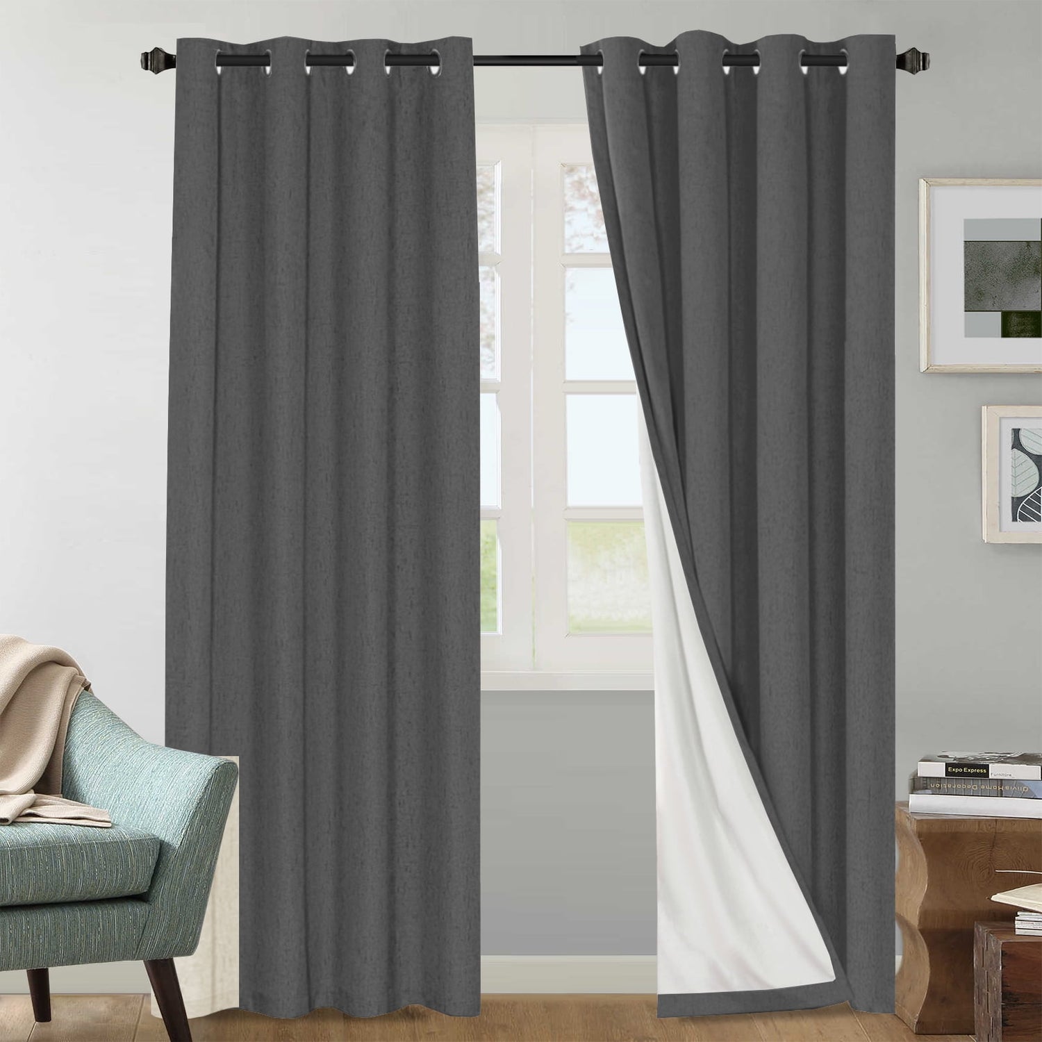H.VERSAILTEX Natural Linen Blackout Curtains Set of 2 Panels, 100% Completely Blackout Curtains for Sliding Glass Door/Patio (52" x 96", Natural)