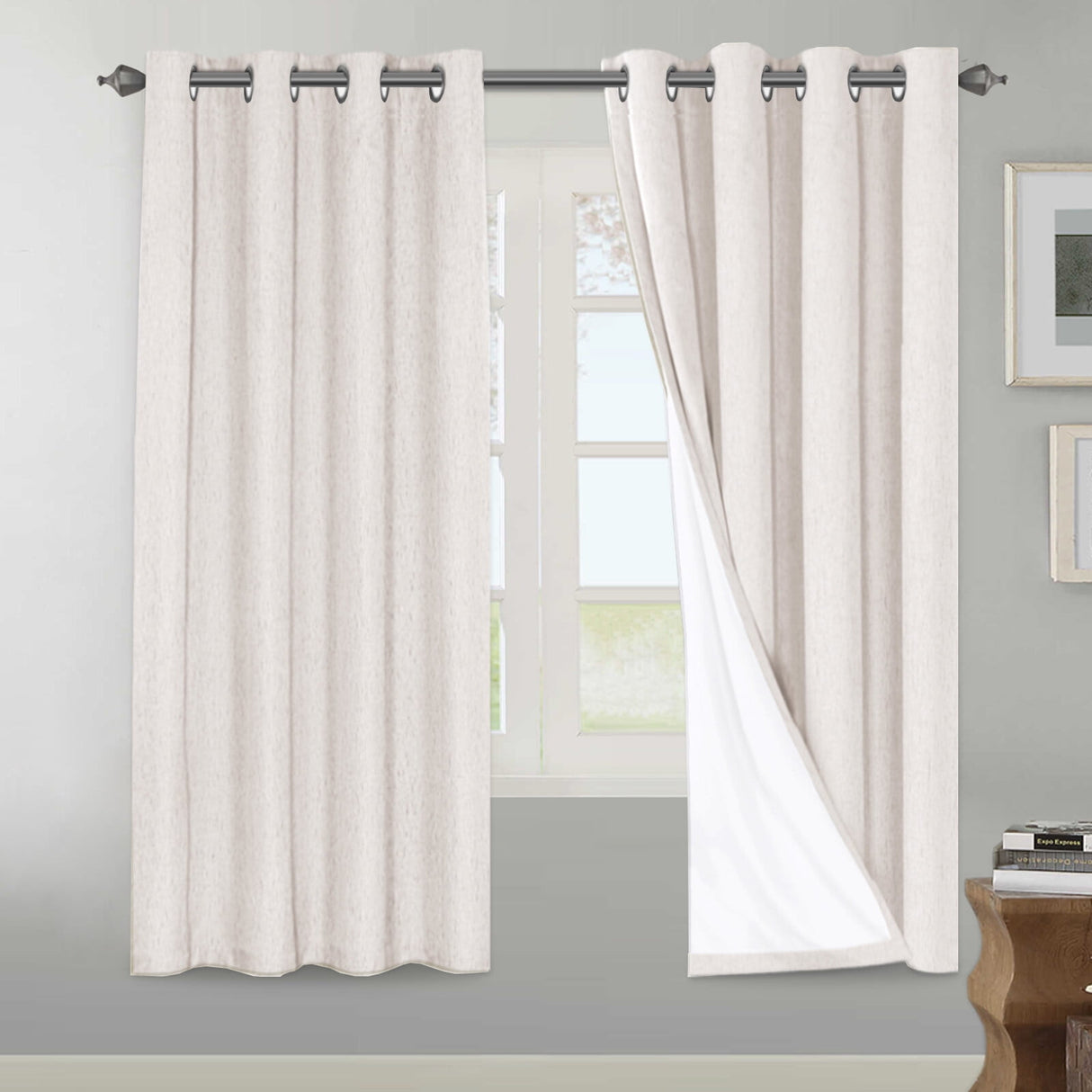 H.VERSAILTEX Natural Linen Blackout Curtains Set of 2 Panels, 100% Completely Blackout Curtains for Sliding Glass Door/Patio (52" x 96", Natural)