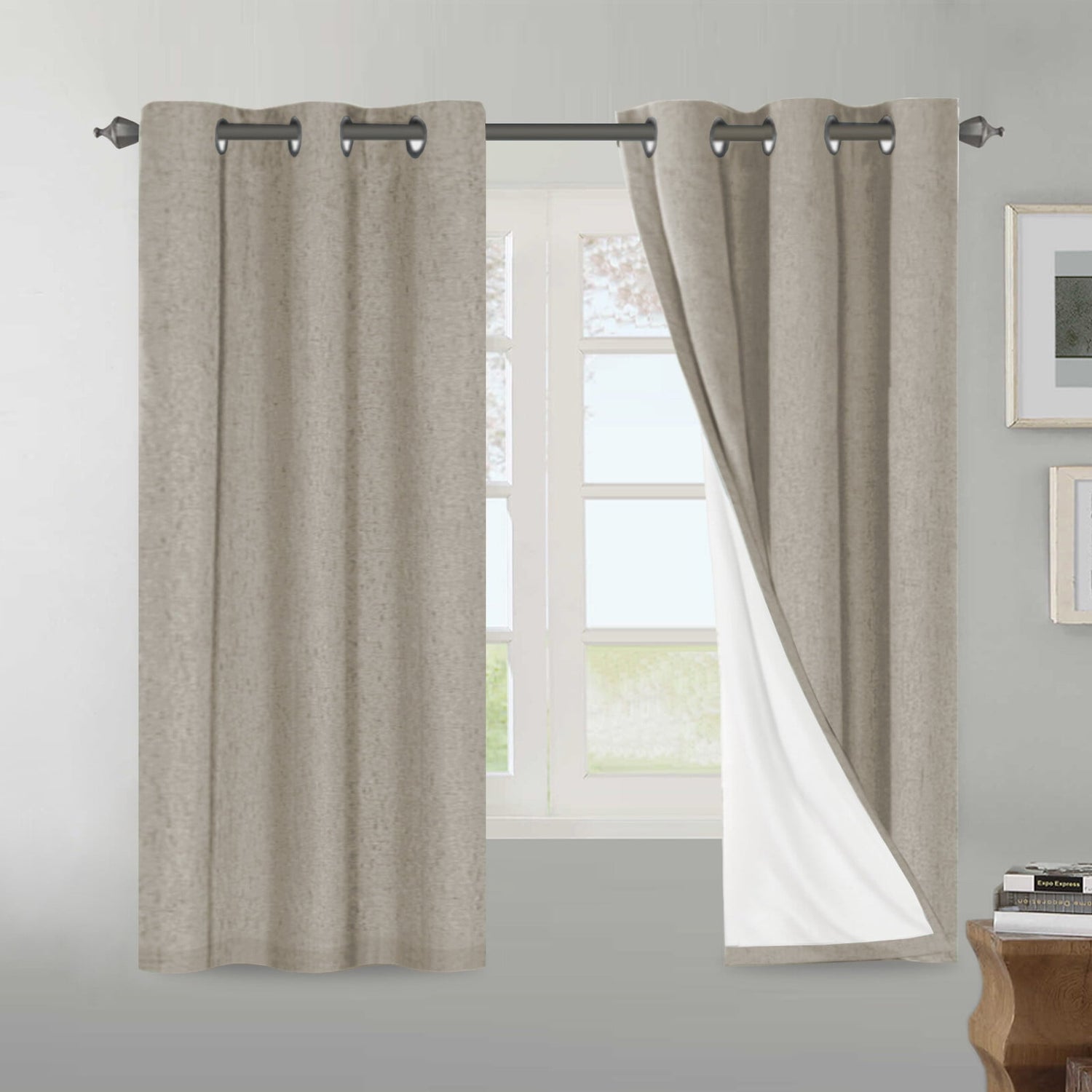 H.VERSAILTEX Natural Linen Blackout Curtains Set of 2 Panels, 100% Completely Blackout Curtains for Sliding Glass Door/Patio (52" x 96", Natural)