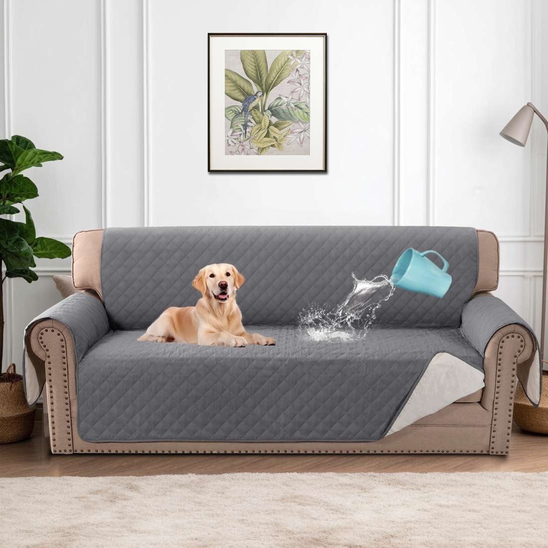 H.VERSAILTEX 100% Waterproof Sofa Cover Non-Slip Machine Washable with Elastic Straps Slipcovers Pet-friendly Furniture Protector (Oversized Sofa, French Oak)
