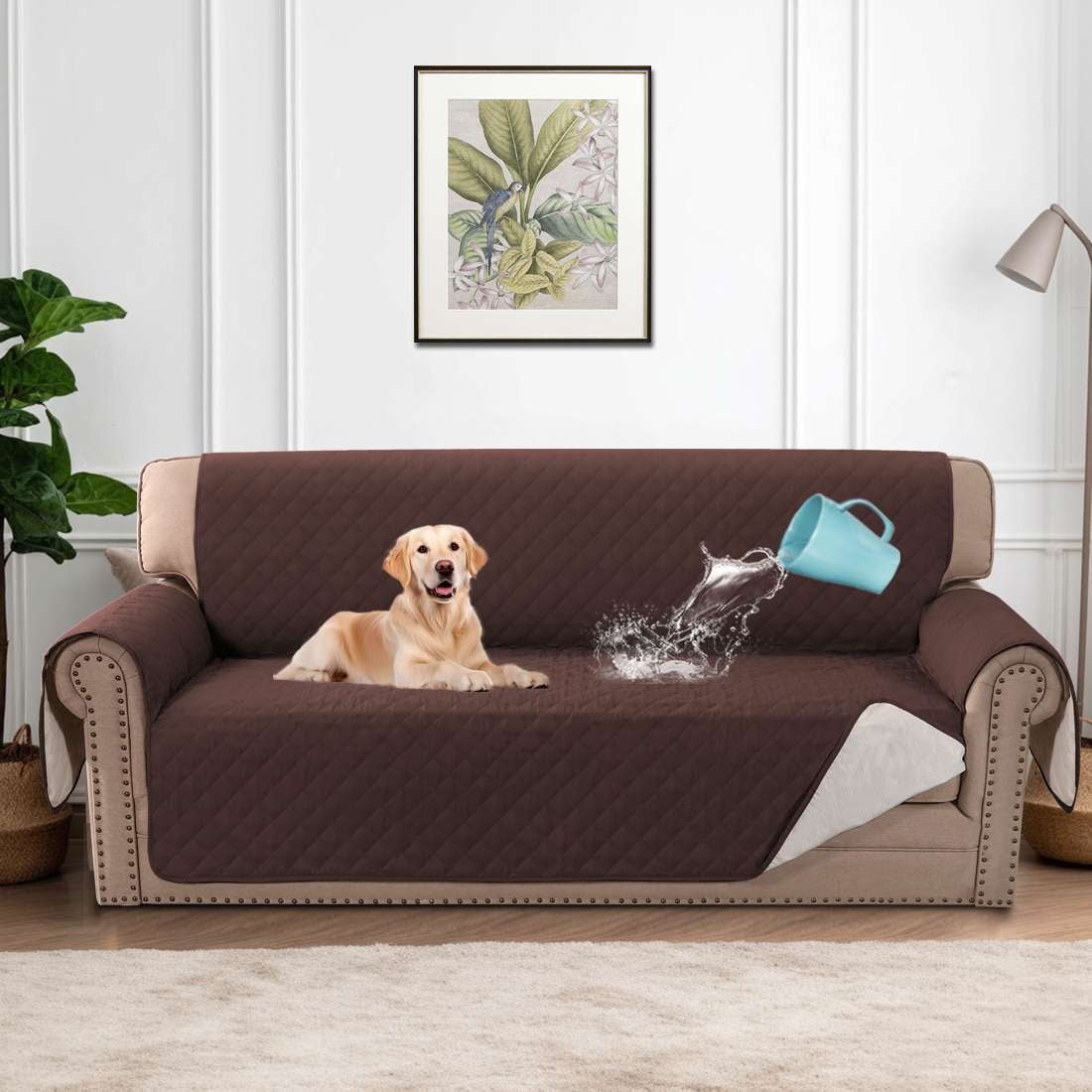 H.VERSAILTEX 100% Waterproof Sofa Cover Non-Slip Machine Washable with Elastic Straps Slipcovers Pet-friendly Furniture Protector (Oversized Sofa, French Oak)