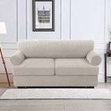 H.VERSAILTEX 2 Pieces Checkerboard Slipcovers Stretch with Individual T Cushion Coverfor Living Room(1 Cushion Armchair, Ivory)