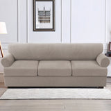 H.VERSAILTEX 4 Pieces Checkerboard Slipcovers Stretch with 3 Individual T Cushion Covers for Living Room(3 Cushion Sofa, Taupe)
