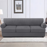 H.VERSAILTEX 4 Pieces Checkerboard Slipcovers Stretch with 3 Individual T Cushion Covers for Living Room(3 Cushion Sofa, Taupe)