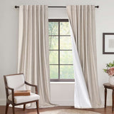 H.VERSAILTEX Contemporary Faux Linen 100% Blackout Back Tab/Rod Pocket/Hook Belt Thermal Insulated Curtain Sets for Bedroom, 2 Panels, 52"x 63", Beige