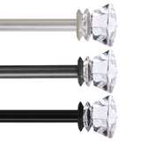 Contemporary Single Adjustable Window Curtain Rod, 3/4 Inch Diameter with Acrylic Diamond Finials,