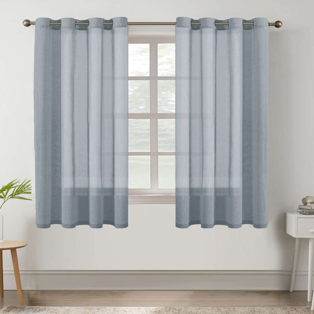H.VERSAILTEX Farmhouse Natural Linen Sheer Curtains Flax Linen Blended Semi-Sheer Soft Grommet Drapes Set of 2 Panels for Bedroom , 52"x 96" ,Natural