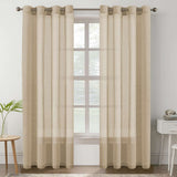 H.VERSAILTEX Farmhouse Natural Linen Sheer Curtains Flax Linen Blended Semi-Sheer Soft Grommet Drapes Set of 2 Panels for Bedroom , 52"x 96" ,Natural
