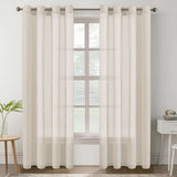 H.VERSAILTEX Farmhouse Natural Linen Sheer Curtains Flax Linen Blended Semi-Sheer Soft Grommet Drapes Set of 2 Panels for Bedroom , 52"x 96" ,Natural