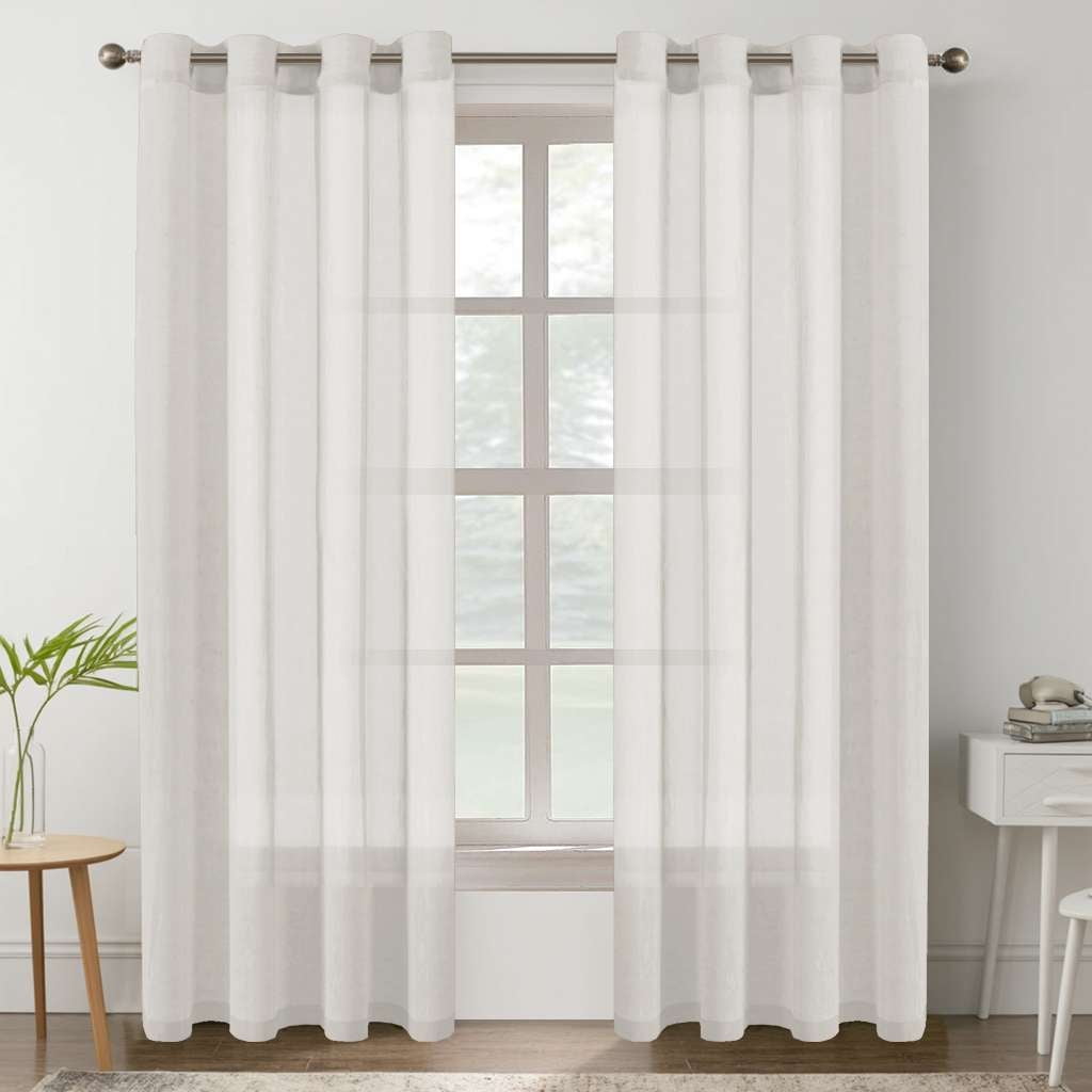 H.VERSAILTEX Farmhouse Natural Linen Sheer Curtains Flax Linen Blended Semi-Sheer Soft Grommet Drapes Set of 2 Panels for Bedroom , 52"x 96" ,Natural