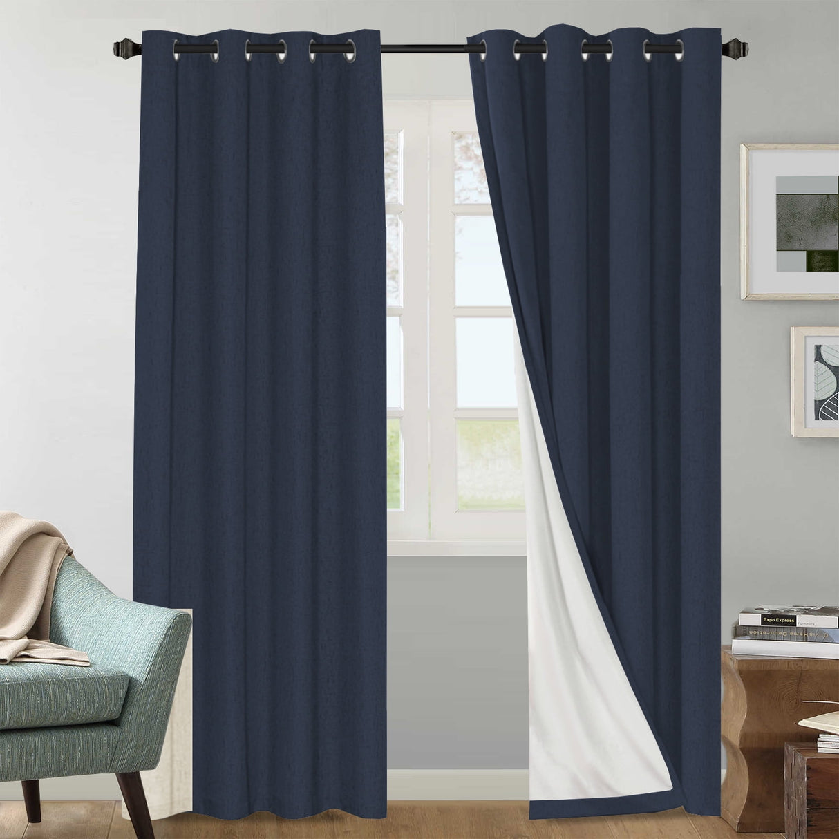 H.VERSAILTEX Natural Linen Blackout Curtains Set of 2 Panels, 100% Completely Blackout Curtains for Sliding Glass Door/Patio (52" x 96", Natural)