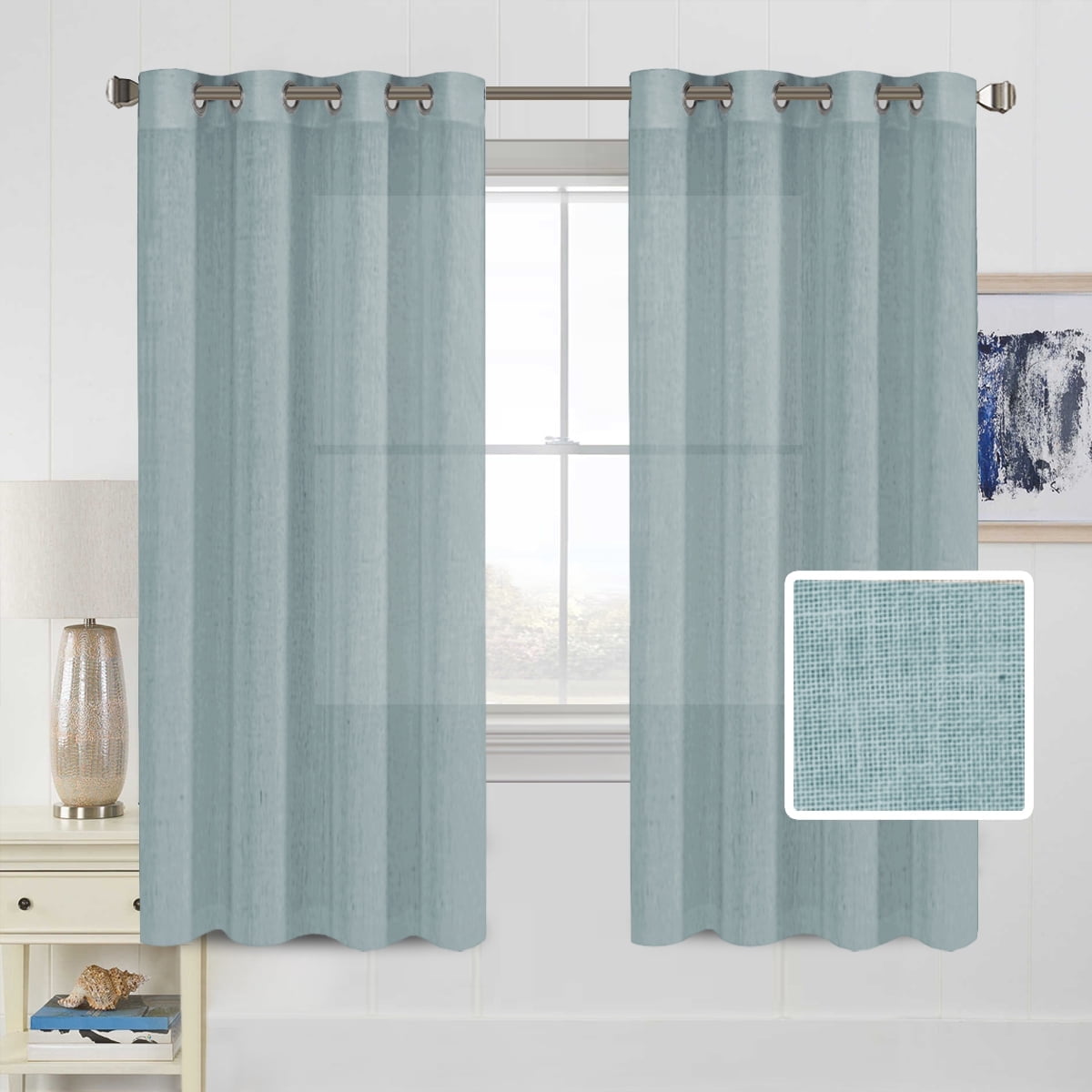 H.VERSAILTEX Linen Sheer Curtains 2 Panel Sets 96 Inch Length- Semi Transparent Privacy Sheer Vertical Curtains & Drapes for Sliding Glass Doors, Angora, 52 x 96 Inch