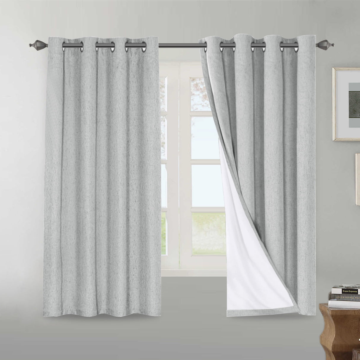 H.VERSAILTEX Natural Linen Blackout Curtains Set of 2 Panels, 100% Completely Blackout Curtains for Sliding Glass Door/Patio (52" x 96", Natural)