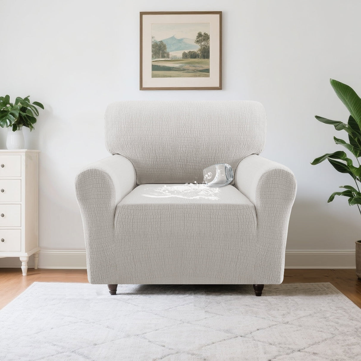 H.VERSAILTEX Premium Jacquard Stretch Sofa Cover with Waterproof Seat & Elastic Bottom Protection for Kids,Pets 1-Piece Furniture Protector Slipcover(Armchair,Sea Grass)