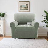 H.VERSAILTEX Premium Jacquard Stretch Sofa Cover with Waterproof Seat & Elastic Bottom Protection for Kids,Pets 1-Piece Furniture Protector Slipcover(Armchair,Sea Grass)