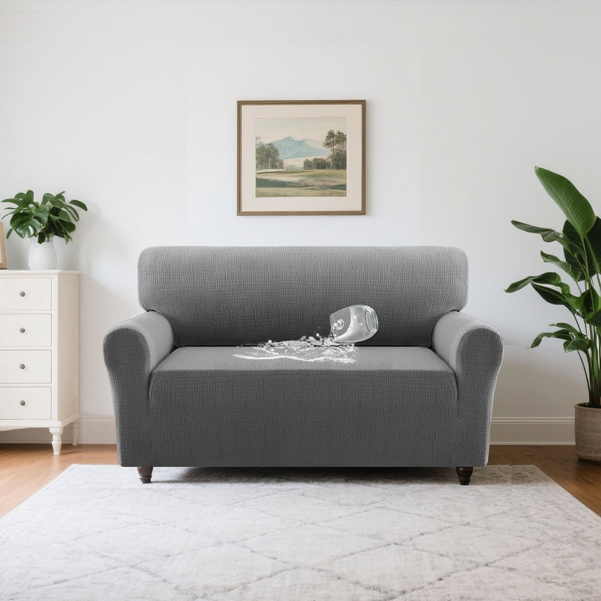 H.VERSAILTEX Premium Jacquard Stretch Sofa Cover with Waterproof Seat & Elastic Bottom Protection for Kids,Pets 1-Piece Furniture Protector Slipcover(Armchair,Sea Grass)