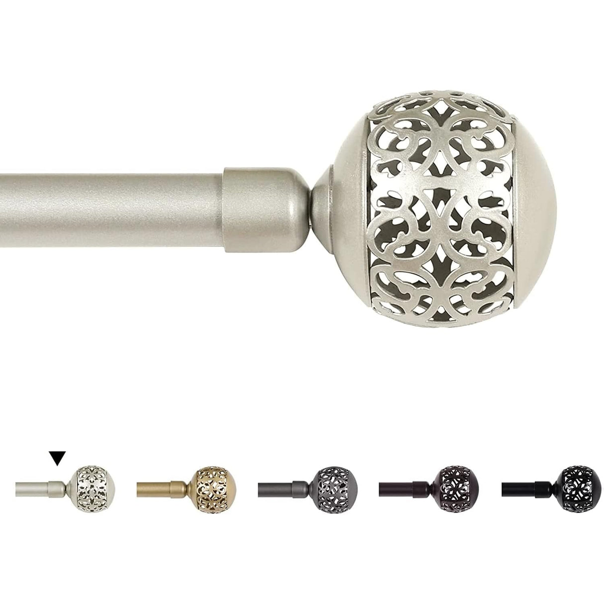 H.VERSAILTEX Single Retractable Curtain Rod for Windows 66"-120"，3/4 Inch Diameter Carved Hollow Ball Tail,Bronze