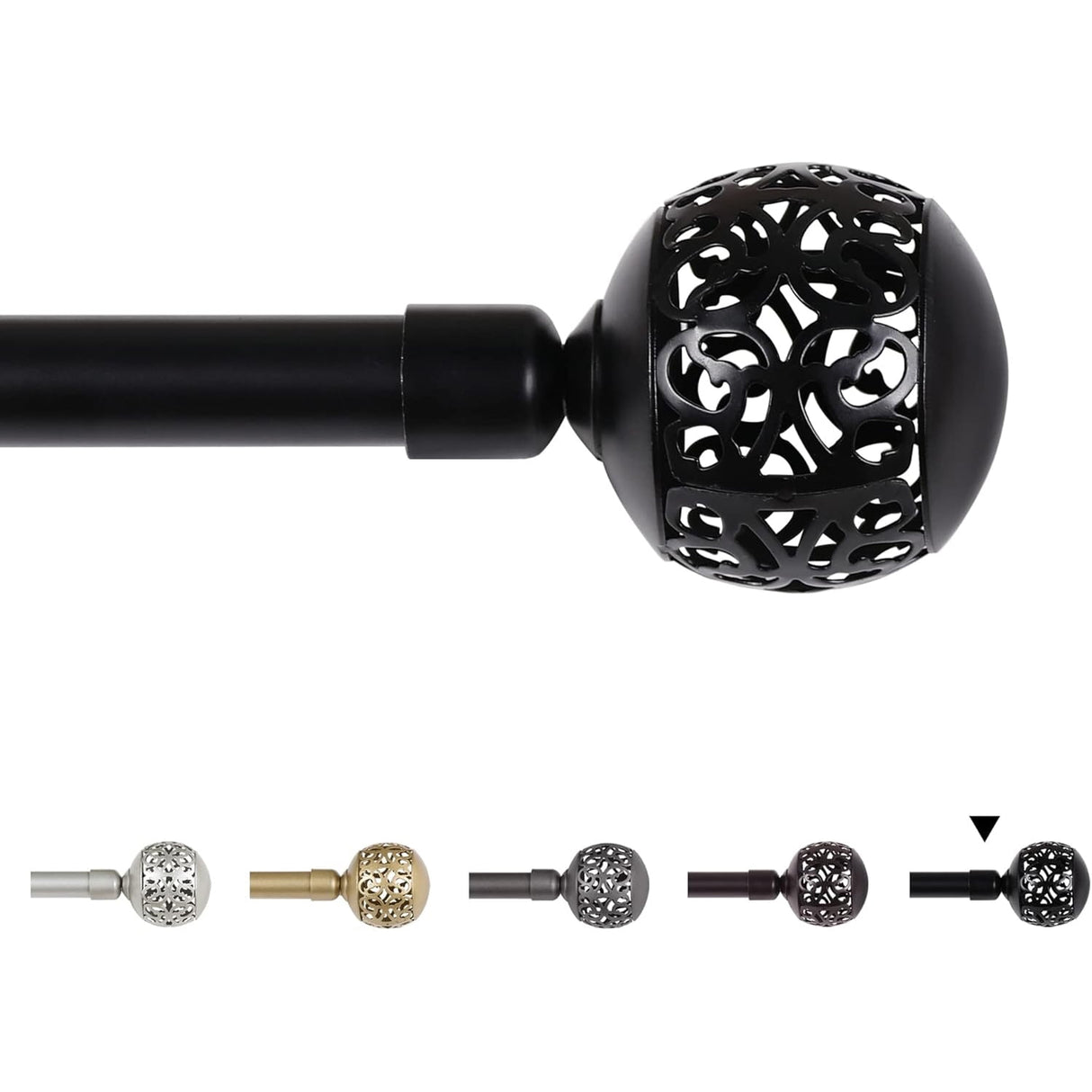 H.VERSAILTEX Single Retractable Curtain Rod for Windows 66"-120"，3/4 Inch Diameter Carved Hollow Ball Tail,Bronze