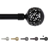H.VERSAILTEX Single Retractable Curtain Rod for Windows 66"-120"，3/4 Inch Diameter Carved Hollow Ball Tail,Bronze