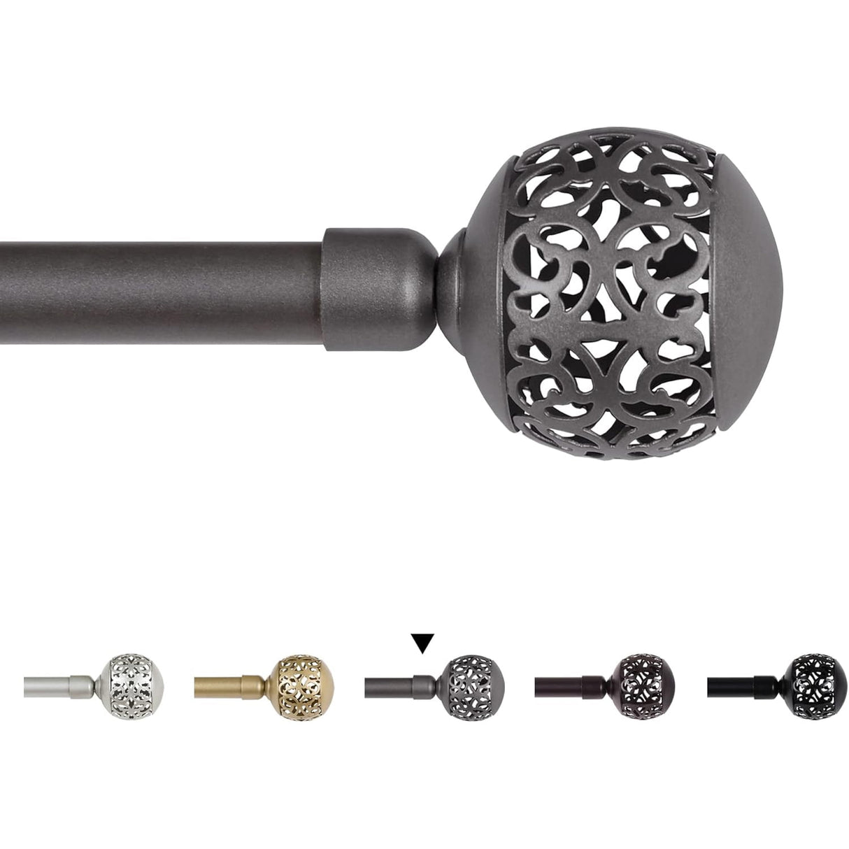 H.VERSAILTEX Single Retractable Curtain Rod for Windows 66"-120"，3/4 Inch Diameter Carved Hollow Ball Tail,Bronze