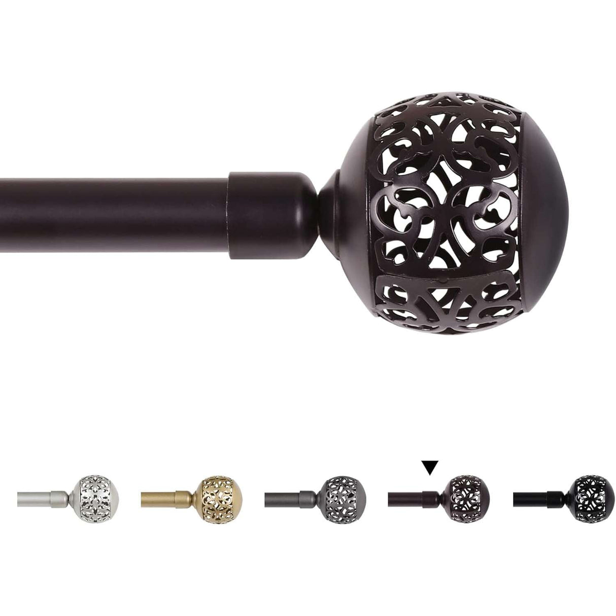 H.VERSAILTEX Single Retractable Curtain Rod for Windows 66"-120"，3/4 Inch Diameter Carved Hollow Ball Tail,Bronze