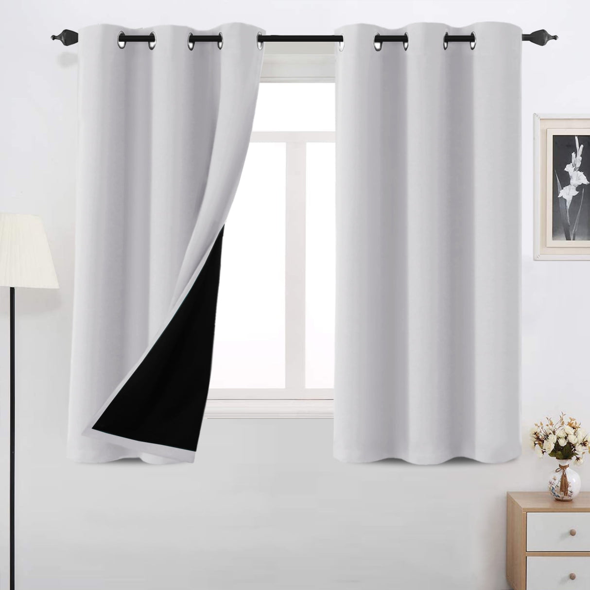 H.VERSAILTEX Thermal Insulated 100% Blackout Grommet Curtains for Bedroom, Pumice Stone, 52" x 84", 2 Panels