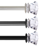 Contemporary Single Adjustable Window Curtain Rod, 3/4 Inch Diameter with Acrylic Diamond Finials,