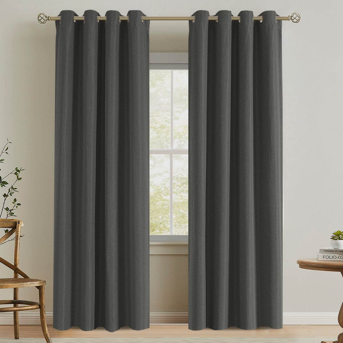 Blackout Fine Line Faux Linen Curtains