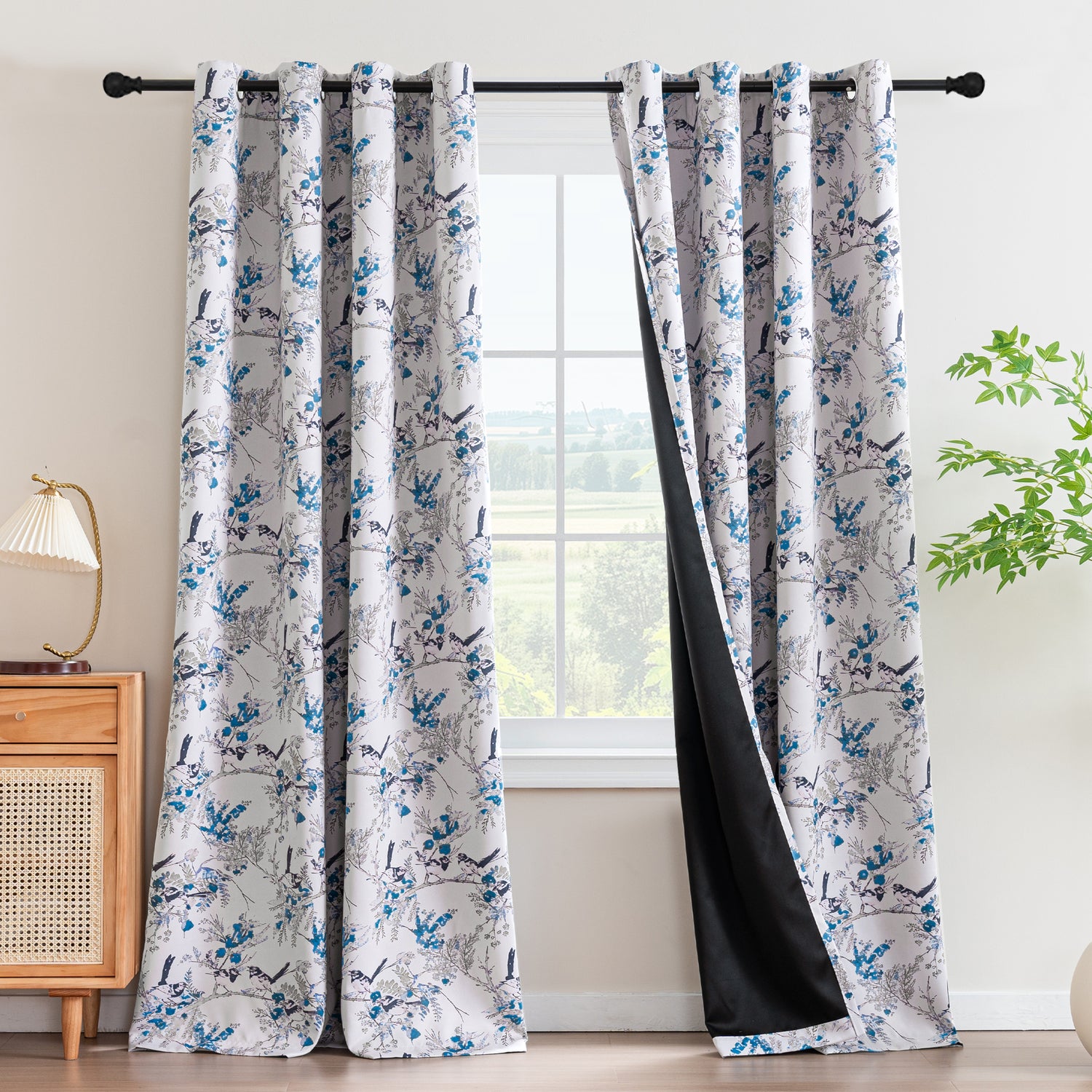 Black Back Printed Floral Curtain